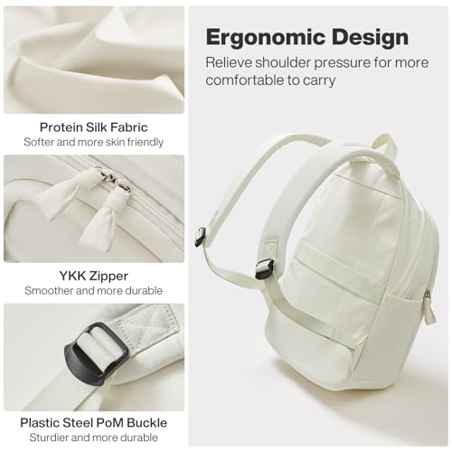 mixi Sweet Design Women Backpack Girls Cute Book Bag with Shockproof 15.6" Laptop Pocket Casual Daily Light Weight, Pearl White4