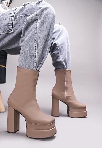 Image of SilverArrow Classy Trendy Comfortable ankel Length Block Heel Zipper Boots for Womens & Girls