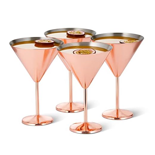 4 Copas de Cóctel Martini de Oro Rosa, Copa de Acero Inoxidable Inastillable - Mantiene las Bebidas Frías Durante Largos Periodos de Tiempo, Sin Necesidad de Hielo