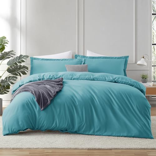 Image of Hearth & Harbor Teal Duvet Cover Twin Size, 2 Piece Bedding Set | Soft Double Brushed Bedding Set, Button Closure, 1 Duvet Cover 68x90 Inches, 1 Pillow Sham