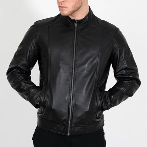 Image of BRICK LANE Stand Collar Leather Jacket for Men | Timeless Design - Genuine Lamb Nappa Leather Cafe Racer Jacket