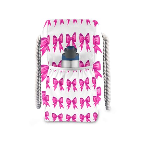 Red Bows Beach Bag with Top Zipper Closure, Waterproof Pool Bag, Large Beach Tote for Women#333