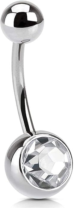 SIGMA PRO Double Gem Belly Bar Stainless Steel Body Jewelry Piercing | Silver Tone Boby Rings | Multicolored Stone Belly Button Rings (Set of 1)-image-32
