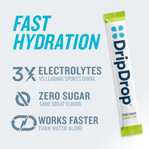 DripDrop Sugar Free Hydration Packets - Zero Lemon Lime - Single Serve Electrolytes Powder Drink Mix - Non-GMO, Gluten Free, Vegan - 32 Sticks - Thumbnail 2