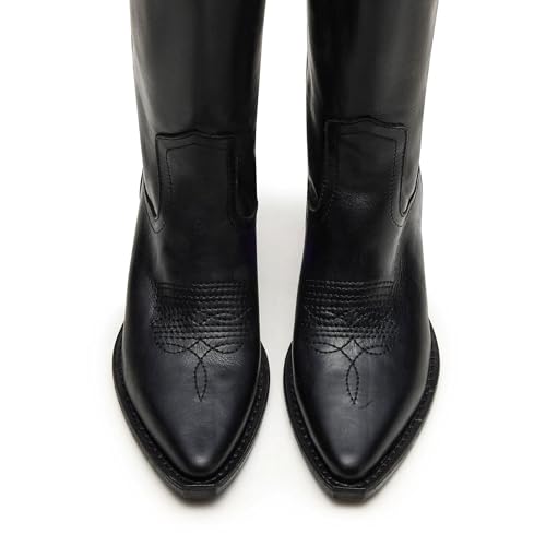 Cowboy Boots for Women Retro Embroidered Western Cowgirl Boots Pointed Toe Pull on Chunky Heels3