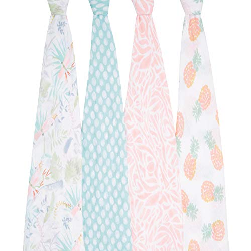 Image of aden + anais Swaddle Blanket, Boutique Muslin Blankets for Girls & Boys, Baby Receiving Swaddles, Ideal Newborn & Infant Swaddling Set, 4 Pack, Tropicalia