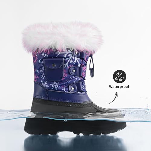 DREAM PAIRS Girls Snow Waterproof Winter Boots,Navy/Fuchsia,13 Little Kid - image 6