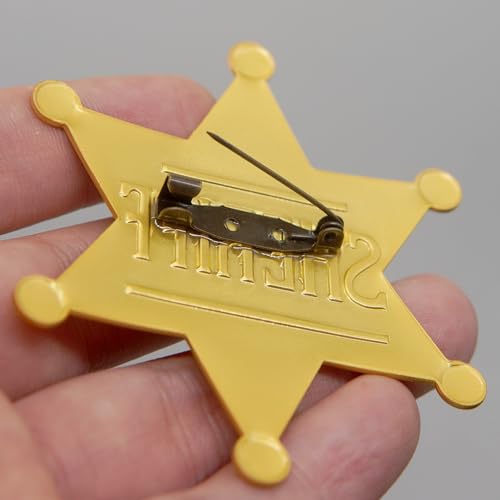 1 PCS Sheriff Badge and 1 PCS Deputy Sheriff Badge, Metal Brooch Police Badges Pin Western Cop Star Old West Prop for Kids, Adult, boys, Girls, Party (Gold)3