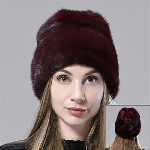 Czapka zimowa damska Ciepłe naturalne futro Pełna Pelt Ball Czapka śnieżna Eleganckie damskie grube czapki nar