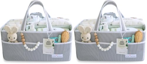 Image of Lily Miles Baby Diaper Caddy Organizer - Large Tote Bag for Newborn essentials Boy or Girl - Baby Shower Basket - Nursery Must Haves - Registry Favorites - Newborn Caddie Car Organizer (Pack of 2)