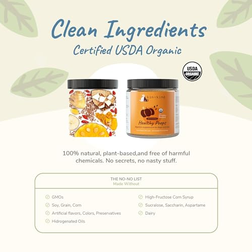 kin+kind Organic Pumpkin Powder for Dogs & Cats for Healthy Poop - Made in USA - Natural Pumpkin Powder Formula w/Flax Seed, Ginger, Turmeric & Coconut - Nutritional Supplement - Large 8oz