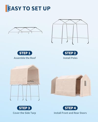 Image of 7X10 Ft Heavy-Duty Portable Outdoor Storage Shed with Roll-Up Door & Vent, 240g Waterproof PE Tarp & UV Protection, Carport Storage Shelter for Motorcycles, Firewood, Garden Tools - Khaki