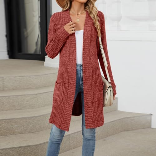 Cardigan de punto mujer largo con bolsillos y manga larga para invierno 5