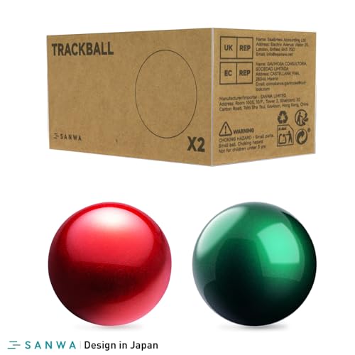 Image of SANWA 34mm /1.34inch Trackball, Replacement Ball for Logitech M575, M570, MX Ergo, Kensington TB450, TB550, Pro Fit Ergo, and Other Compatible Trackball Mouse, Glossy Red + Green, Set of 2