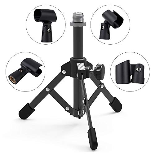 Getaria Mikrofon Ständer, 3 in 1 Multifunktions Mikrofonständer, Tisch Mic Ständer mit 180° Verstellbarer Klammer, 5/8-Zoll-Stecker auf 3/8-Zoll-Buchse, Metall-Adapter