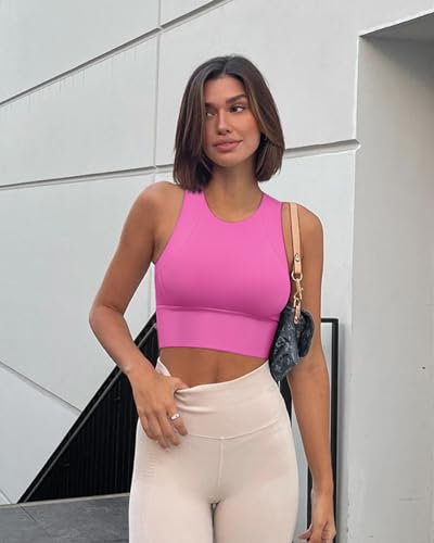 Image of Ama Larsi High Neck Longline Sports Bra for Women | Padded, Medium Impact, Wirefree, Workout Crop Tank Tops, Yoga Gym