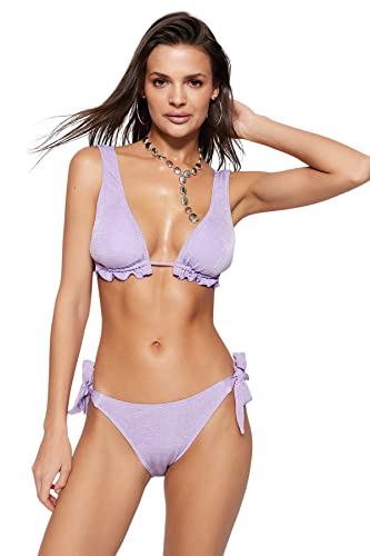 Trendyol Top de Bikini de Punto para Mujer Traje de baño, Lila, 38