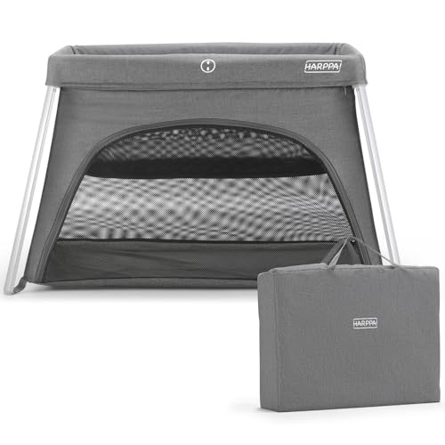 HARPPA Travel Crib with Mattress, Foldable, Portable, Gray
