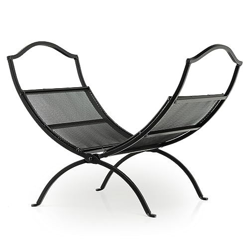 COSTWAY Folding Firewood Rack, Metal Arced Fireplace Log Holder with Convenient Handle and Non-slip Foot Pads, Indoor Outdoor Foldable Wood Storage Shelf, 48 x 33 x 42cm COSTWAY Folding Firewood Rack, Metal Arced Fireplace Log Holder with Convenient Handle and Non-slip Foot Pads, Indoor Outdoor Foldable Wood Storage Shelf, 48 x 33 x 42cm