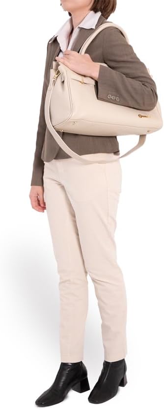 Baroncelli Leather Tote Handbag, Large Size with Gold Hardware, Multiple Compartments - Image 3