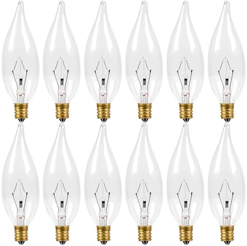 COLWATT 12-Pack Candelabra Light Bulbs 60W Warm White 2700K 650 Lumen Candle Chandelier Bulb for Ceiling Fan Pendants or Outdoor CA10 Type B Clear E12 Copper Base Dimmable