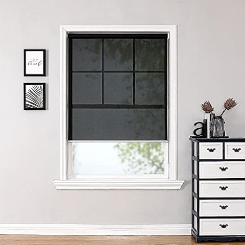 ChrisDowa Light Filtering Roller Shades, with 5% Openness Solar Screen, Flame Retardant Fabric. Solar Semi Sheer Roller Blinds for Office and Home. Easy to Install.Black,25" W x 72" H Cover