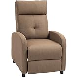 HOMCOM Sillón Relax Reclinable Manual, Sillón Relax de Lino con Apertura Push, Reposapiés, Respaldo Alto, Acolchado Grueso, Butaca Reclinable hasta 155º para Salón, Dormitorio, Oficina, Marrón