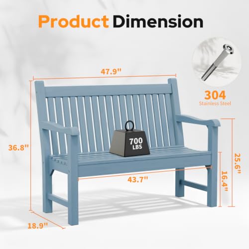 Image of Psilvam 2-Person Outdoor Bench with 700 Lbs Weight Capacity,(Blue)