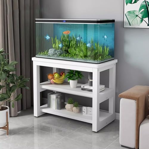 Soporte para Pecera de 3 Niveles, Mueble Expositor para Acuarios con Estantes Abiertos, Estructura Metálica, para Guardar Accesorios de Peceras(White,70x40x70cm)