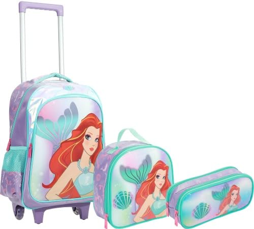 Kit Mochila de Rodinha Lancheira Térmica e Estojo Duplo Sereia Yepp MIF5342 (Lilás)
