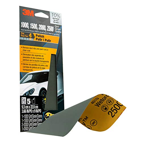 Image of 3M Wetordry Sandpaper, 03006, Assorted Grits (1000, 1500, 2000, 2500), 3 2 /3 in x 9 in, 5 sheets total per pack