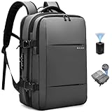 BANGE Vacuum Compression Travel Backpack,60L Expandable Backpacks with Air Pump, Waterproof and Anti-Theft Laptop Backpack for Hiking, Business and Travel