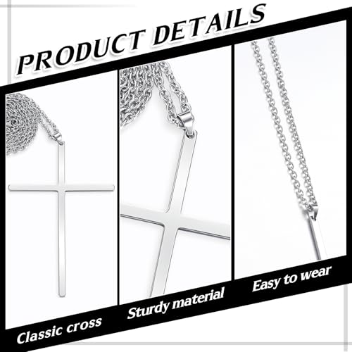 Kigeli 6 Pcs 3.5'' Pectoral Clergy Cross with 32'' Chain Alloy Priest Christian Cross Pendant Halloween Jewelry for Men Woman3