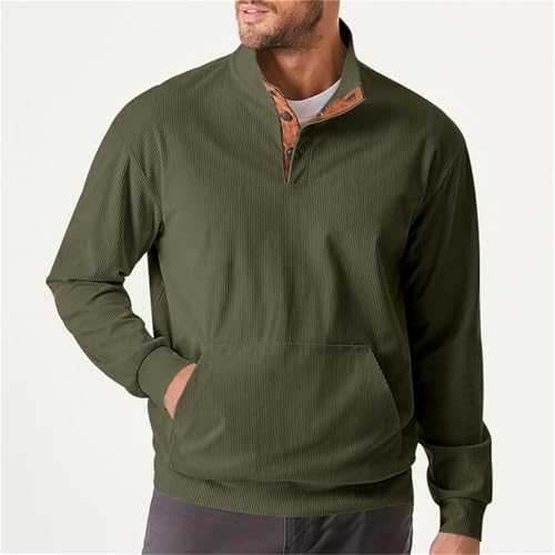 Men's Outdoor Top Casual Sports Corduroy Collar Long Sleeve Pullover with Pocket Sweater3