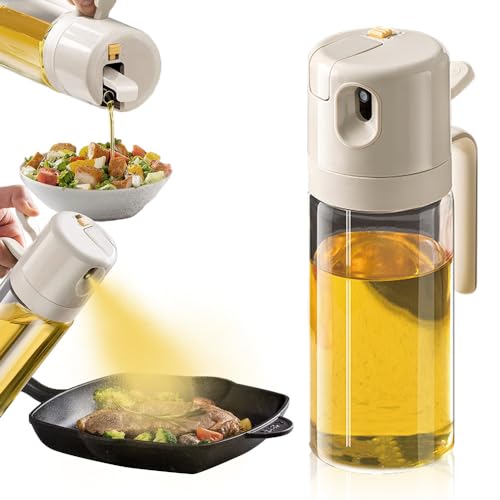 Spruzzatore e distributore di olio in vetro 2 in 1, 2024 aggiornato 2 in 1 dispenser di olio d'oliva e bottiglia spruzzatore per olio, bottiglia spray per olio in vetro da 550 ml, per cucina e