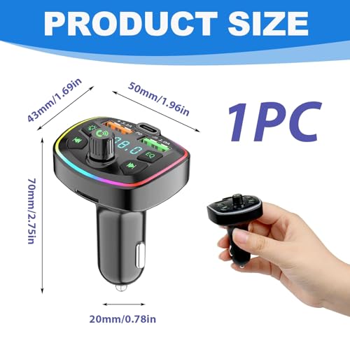 Supecesorio Transmisor FM Bluetooth, adaptador manos libres, 2 puertos USB+C, MP3, cargador rápido, radio de audio, inalámbrico, compatible con TF y U盘, luz - imagen 2