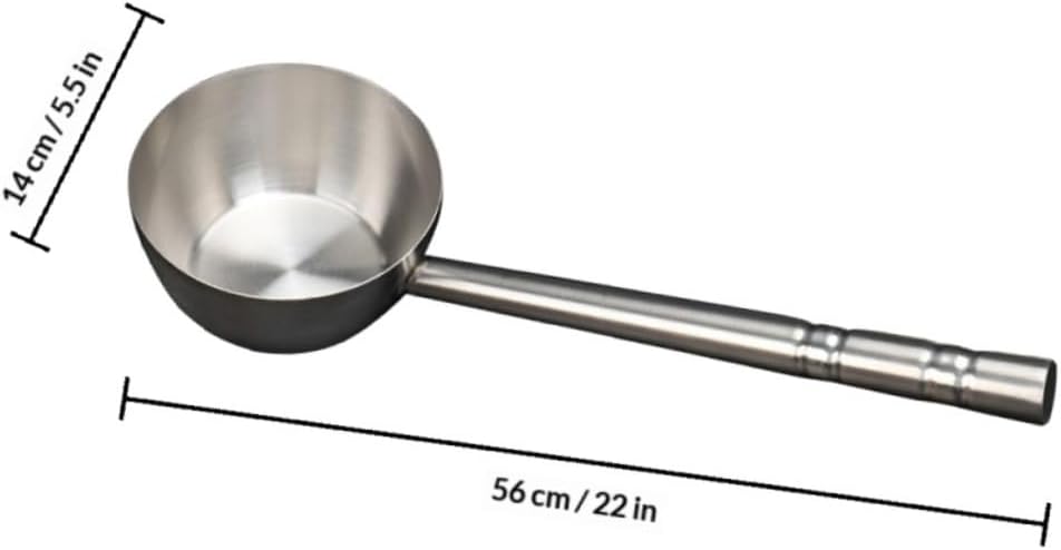 VICASKY Long Handle Water Spoon Flat Bottom Kitchen Ladle 14cm Stainless Steel Multi-purpose Household Water Scoop for Cooking and Serving
