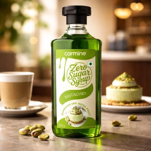 Image of Carmine Zero Sugar Pistachio Syrup - 330g | Sweetened with Pure Monk Fruit | Plant-Based | No Added Sugar or Artificial Ingredients, No Artificial Colors