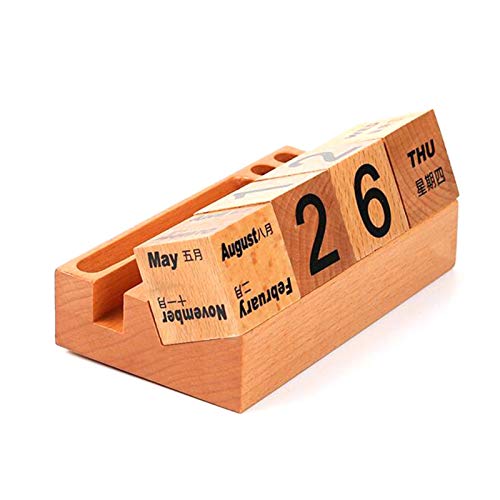 fllyingu Wooden Vintage Perpetual Calendar | Stylish Eternal Desk Calendar | Flip Block Design Handcrafted Wooden Date Blocks | Novelty Stocking Filler Decoration