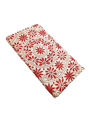Image of SHRISTI CLOTHINGS Women's Hand Embroidered Cotton Silk Kantha Stitch Saree with Blouse Piece (J420724 OFFWHITED89)