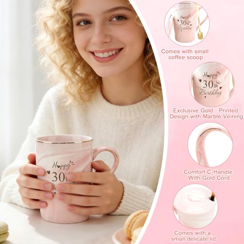 Image of 30th Birthday Gifts for Women Her 14Oz Pink Coffee Mug 30 Year Old Birthday Gifts for 30 Year Old Women 1996 Bday Present for Woman 30th Bday Gift for Mom Aunt Sister Nana Stepmom Coworks Friend