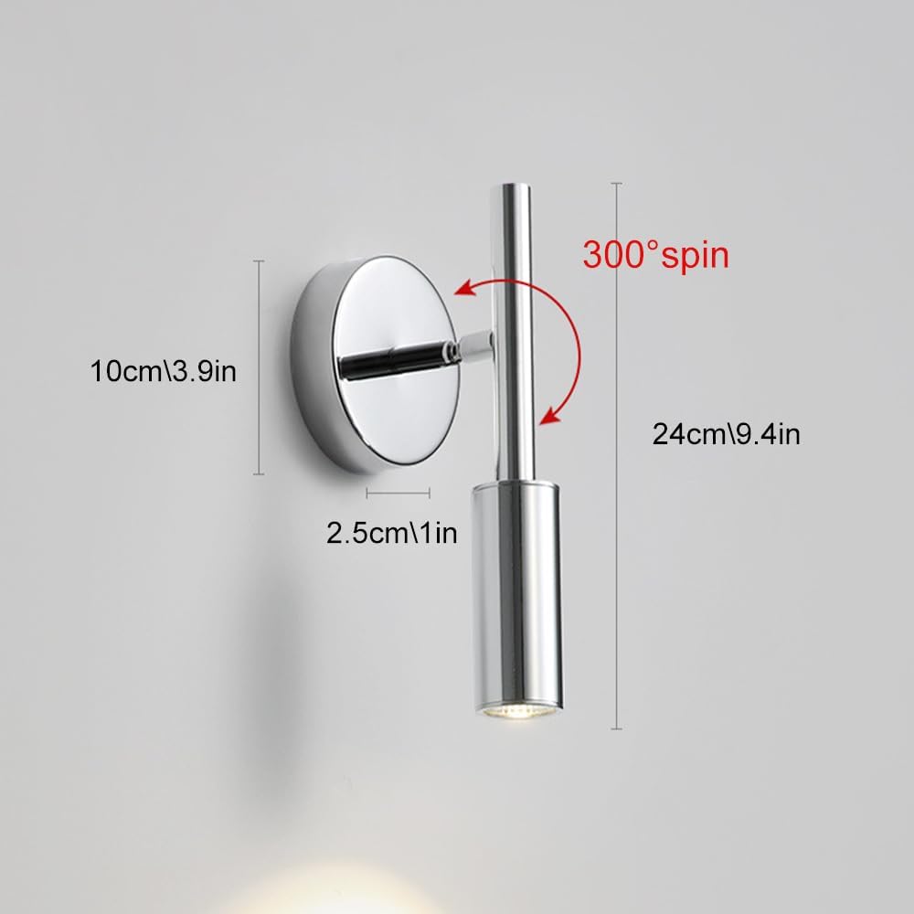 Applique Murale En Métal Chromé, Lampe De Lecture De Chevet Avec Fonction De Réglage À 350 °, Applique Murale Led Moderne, Appliques Murales D'Éclairage Décoratif De Couloir (C N'Inclut Pas La