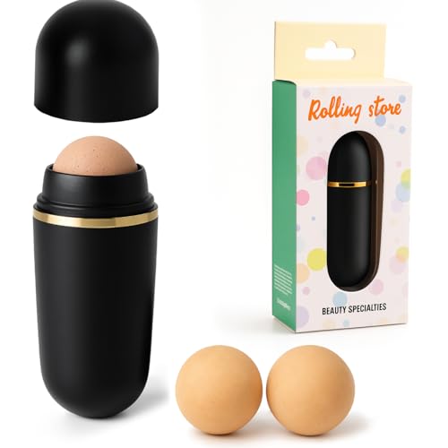 Image of Oil-Absorbing Volcanic Roller & FREE 2 Extra Stones | Portable & Reusable Facial Skincare Tool for Oily Skin | Makeup Sponge Remove Excess Shine | Mattifying Oil Control & Makeup Roller (Standard, 1, count)