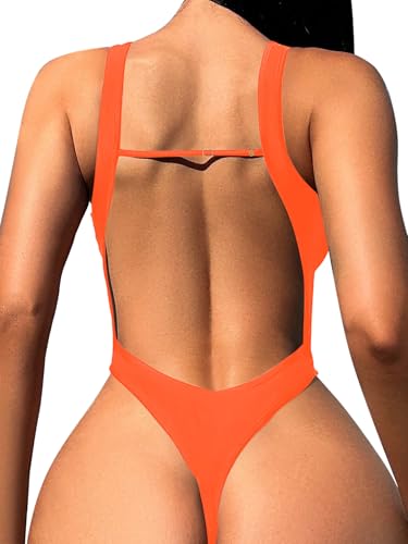 Image of Foxiny Sexy Backless Cheeky High Cut Leg Thong V Neck One Piece Swimsuit