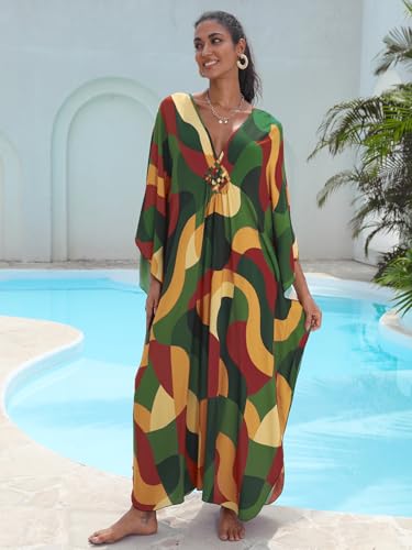 Image of KEYLORTING Plus Size Kaftan Dress Women, African Moo Moo Print Caftan, Batwing Dress, Beach Cover Up for Party and Loungewear
