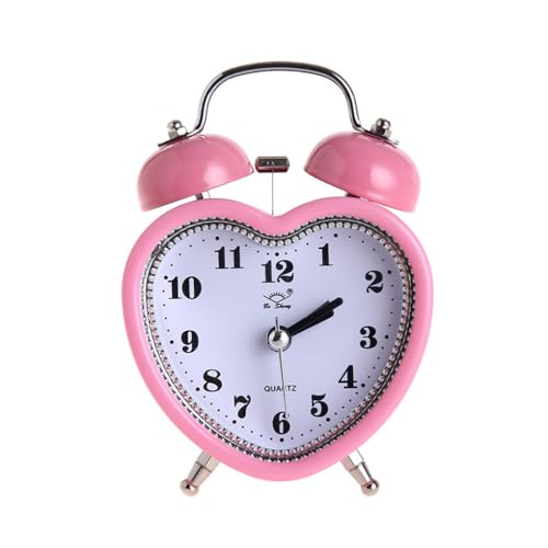 3インチ ハートベル目覚まし時計 ナイトライト デジタル時計 レトロ 家庭用 女の子 寝室 オフィス 旅行 ギフト サプライ ピンク