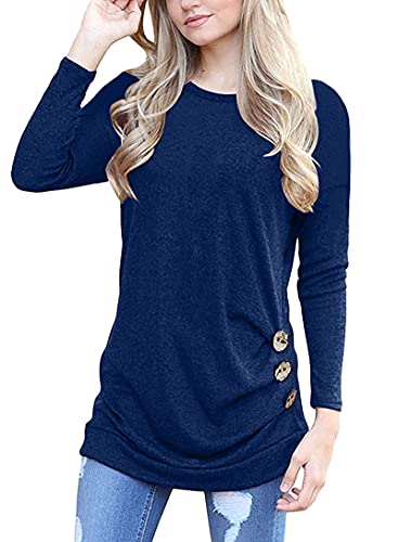 MOLERANI Mujeres Camisetas Manga Larga Cuello Redondo Túnica Blusa Tops Camiseta Casual Azul Marino XL 46-48 Cover