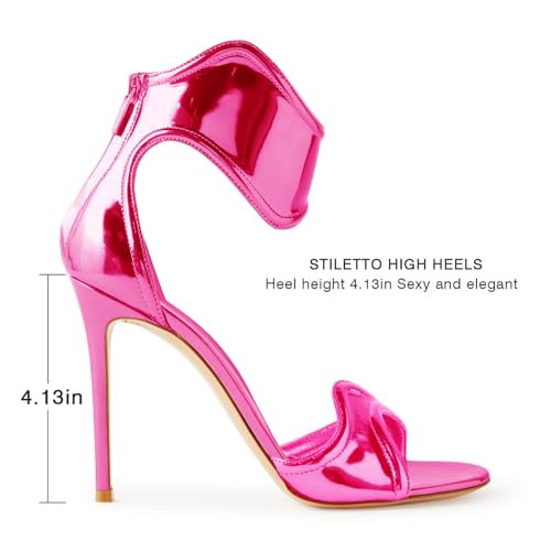Image of Women's Metallic Open Toe Heels Sandals Back Zipper Dressy Heels Ankle Strap Heels for Party Wedding