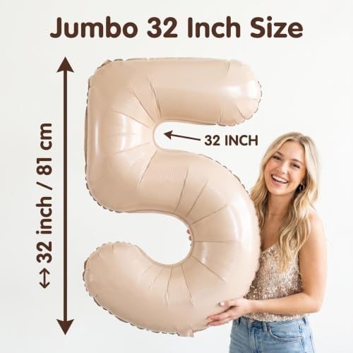 Image of YPSelected 32 Inch Large Foil Helium Number Balloon Birthday Wedding Party 0-9 (Cream, 5)
