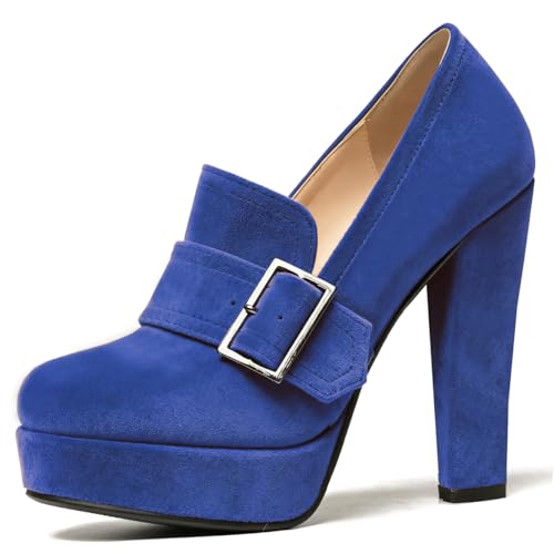 Image of SHODENSE Women Vintage Chunky Platform Loafers Pumps Tassel Round Closed Toe Slip On Suede Block High Heel Dress Loafer Shoes Buckle Strap Oxford Loafers Fringe Pump Dressy Chic Sexy Y2k 4-11 M US
